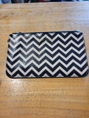 kate spade Black and White Chevron Wristlet with Pink Accents